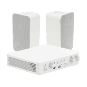 Kit de amplificador con bluetooth | 2 altavoces para pared | Sistema 100V |  2 Canales con Control de volumen Independiente |  Música Ambiental