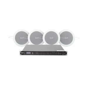 KIT de Amplificador de 120W para Rack | 4 Altavoces de Plafón de 4in | 3 - 6W | Sistema 70/100V