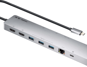 Dock Multipuerto USB-C | 11 en 1 | 8K Single o Dual 4K | PD 100W | USB 3.2 Gen 1 | Ethernet Gigabit | SD MicroSD | Aluminio