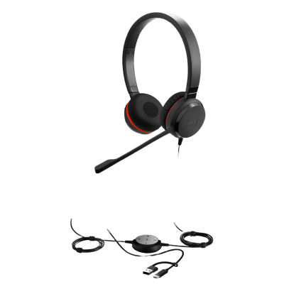 Jabra Evolve 30 II Duo MS con conexión USB C/A y 3.5mm, micrófono con cancelación de ruido y controlador en el cable con botones e indicadores LED (5399-823-369)) - Image 2