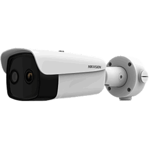 (HIKMICRO) Bala IP Bi-Espectral / Térmica (384 X 288 / 9.7 mm) / Óptico (4 MP / 6.4 mm) / IA GUANLAN / Rango: -20°C a 150°C / 8°C Tolerancia / Detección de Fuego y Humo / Alarma Visual y Audible / Dual Light / PoE / Antico