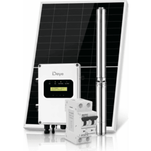 Kit de Bombeo Solar 2200W (3 HP) / Bomba Sumergible con Controlador Híbrido AC/DC 136-264VAC / 108-403VCD / 5 Módulos Solares 540W / Interruptor Termomagnético 2P 20A 800V CC / Protector de Descargas Atmosféricas / Gabinete IP6