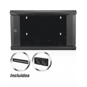 Gabinete de Pared Desarmable / 6U / 19 Pulgadas / 600 x 550 x 382 mm / Cristal Templado 5 mm / Carga Estática 60 kg / Acero SPCC RAL 9004 / IP20 Interior / RoHS