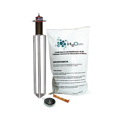 Kit antivandálico de puesta a tierra / 45 A / Resistencia <2 ohm / Electrodo magnetoactivo / Filtro LCR / Compuesto H2Ohm