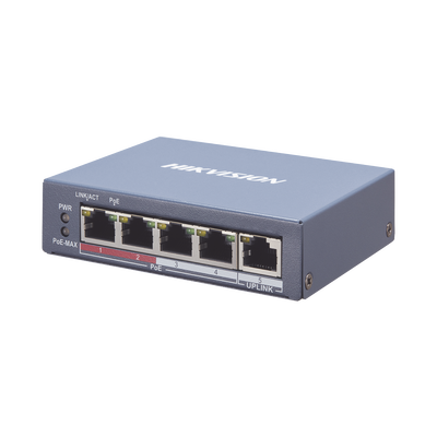 Switch Monitoreable PoE+ / 4 puertos 100 Mbps PoE+ / 1 Puerto 100 Mbps Uplink / PoE hasta 250 Metros / 60 Watts / Conexión Remota desde Hik-PartnerPro - Image 2