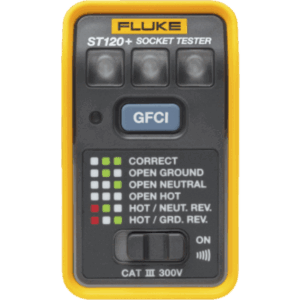 Probador de Tomacorriente / GFCI y Estándar / Señal Acústica / 6 Estados de Cableado / CAT III 300V / LEDs de Alto Brillo