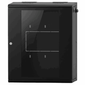 Gabinete Rack / 16 Unidades Rack (UR) / Puerta Cristal Templado / Montaje Pared / Acero Calibres 18-22 / Abatible 120° / Ventilación 120 mm