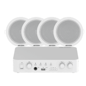 Kit de amplificador compatible con Spotify | bluetooth | 4 altavoces para plafón | sistema 100v | 2 canales con control de volumen independiente | música ambiental