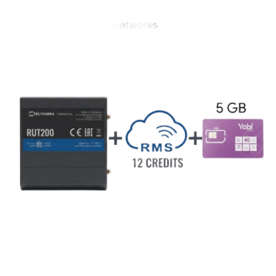 Router Industrial 4G LTE / Cat 4 150 Mbps / Wi-Fi 2.4 GHz / -40°C a 75°C / Gestión RMS / Kit con SIM 5GB/Mes Año