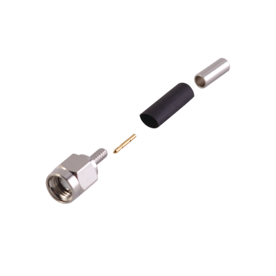 Conector SMA Macho / Anillo Plegable / RG-174/U / Belden 8216 / Cuerpo Bronce Niquelado / Contacto Oro / Aislante Teflón