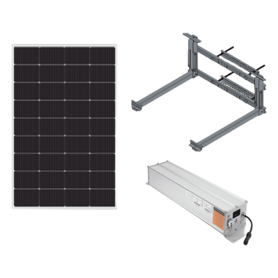 Kit Solar / 180W Panel / 1280 Wh LiFePO4 / 12/24 Vcc Regulable / IP67 / Poste 6' a 8'
