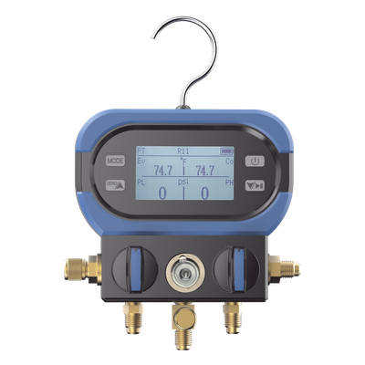 Manifold Digital / 2 Válvulas / Sensor Alta Precisión / LCD Retroiluminada / Rango -14 a 800 psi (55 bar) / 40+ Refrigerantes / Anti-Caídas