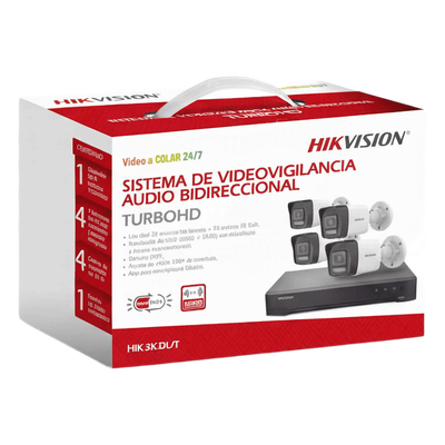 Kit TurboHD / 3K 5 Megapixel / DVR 4 Canales + 2 IP / 4 Cámaras Bala Dual Light / IR 30 m (98.4 ft) / Audio Bidireccional / AcuSense