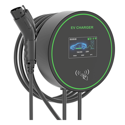 Estación de Carga para Vehículos Eléctricos / 48 A / 11.5 kW / Conector Tipo 1 (SAE J1772) / 220-250 V Monofásico y 380-480 V Trifásico / Pantalla LCD 4.3 in (10.9 cm) / Cable TPU 5 m (16.4 ft) / Plug and Play / APP Móvil / RFID / Carcasa Aluminio y UL94-V0 / IP65