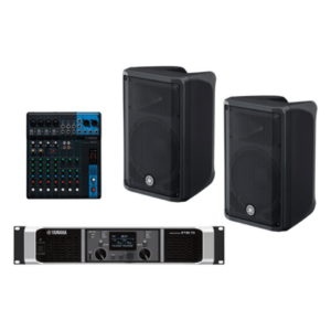 Sistema PA / 2 Bocinas 2 Vías 10" / Amplificador Clase D 2x 800W / Mezclador 10 Canales / DSP Avanzado / Conectores XLR, TRS y Speakon