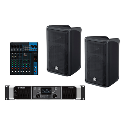 Sistema PA / 2 Bocinas 2 Vías 10" / Amplificador Clase D 2x 800W / Mezclador 10 Canales / DSP Avanzado / Conectores XLR, TRS y Speakon