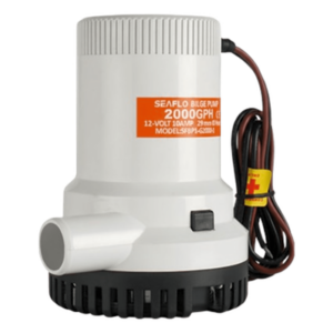 Bomba de Achique Sumergible / 2,000 GPH (7,571 LPH) / 12V CD / Eje Acero Inoxidable / Operación en Seco / Protección Anti-Airlock