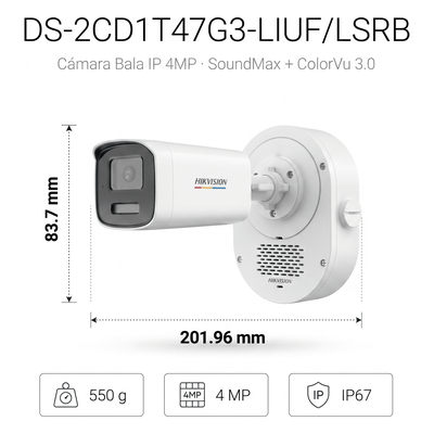 Cámara Bala IP / 4 Megapixel / ColorVu 3.0 / Dual Light 50 m (164 ft) / Audio Bidireccional SoundMax / Luz Estroboscópica Rojo-Azul / AcuSense Lite / IP67 / WDR 120 dB / PoE - Image 4