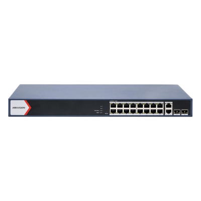 Switch PoE+ Administrable / 16 Puertos 1000 Mbps PoE+ / 2 Puertos Uplink 1000 Mbps / 2 Puertos SFP / Alcance Extendido 300 m (984.3 ft) / 230 W