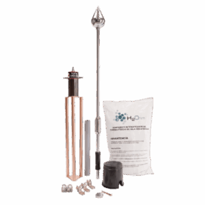 Kit Pararrayo con Punta de Aluminio / Avance de Cebado 30 m (98.4 ft) / Sistema de Tierra 100 A / Conectores de Bronce y Varilla / Accesorios de Instalación en Torre