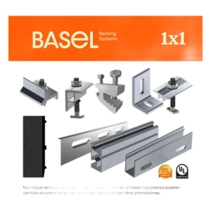 Sistema de Montaje Solar BASEL / Flat Roof Single Row / 1 Modulo / Riel N RAIL 4.72 / Soportes N3 BASEL / Resistencia Viento 140 km/h / Inclinacion 15 Grados