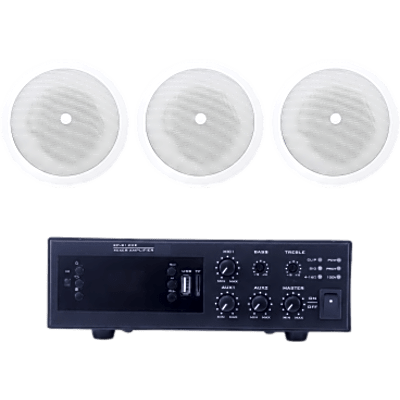 KIT de Amplificador de 120W para Escritorio | 3 Altavoces de Plafón de 5" | 3.75 - 30W | Sistema 70/100V