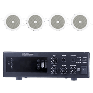 KIT de Amplificador de 120W para Escritorio | 4 Altavoces de Plafón de 4" | 3 - 6W | Sistema 70/100V