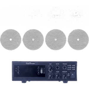 KIT de Amplificador de 120W para Escritorio | 4 Altavoces de Techo de 6" | 20W | Sistema 70/100V