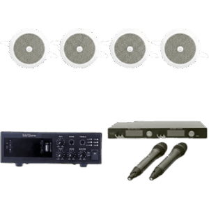 KIT Ideal para Salas de Conferencias | Amplificador de 120W EPB120E | 2 Micrófonos Inalámbricos SF521UH | 4 Altavoces de Plafón de 4" SF104GD