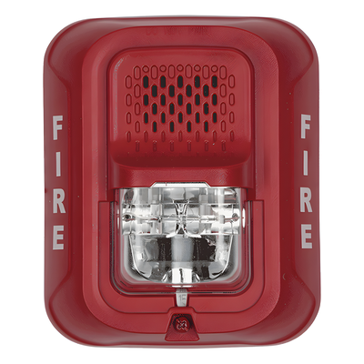 Sirena con estroboscopio / 2 hilos / 12-24 Vcd / candela 15 a 185 seleccionable / rojo con leyenda FIRE / Serie L