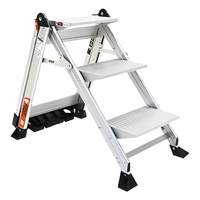 Escalera de Tijera / 3 Peldaños Jumbo / Altura 0.67 m (2.2 ft) / Capacidad 170 kg (375 lbs) / Barra Anti-caídas / Almohadillas Antideslizantes - Image 3