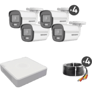 Kit TurboHD 1080p Lite / DVR 4 Canales / 4 Cámaras Bala 2 Megapixel ColorVu / Fuente de Poder / Accesorios de instalación