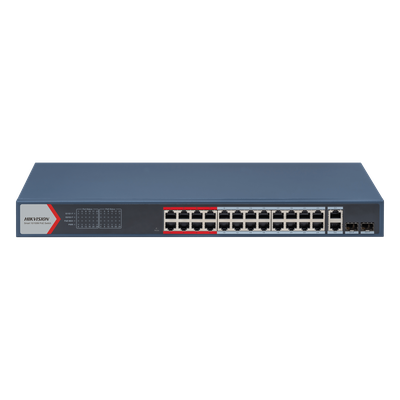 Switch PoE+ Administrable / 24 Puertos 10/100 Mbps / 2 Puertos Gigabit Combo / 370 W / Alcance Extendido 300 m (984.3 ft) / Protección 6 kV