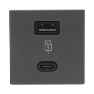 Módulo Doble USB Tipo A+C / Carga Rápida 30W / Color Negro / 45x45 mm / Compatible Torres y Cajas K45