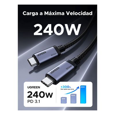 Cable USB-C Thunderbolt 5 / 80 Gbps Bidireccional / 120 Gbps Unidireccional / 1 m (3.28 ft) / PD 3.1 100W / 24 Pines / E-Marker IP2133H - Image 3