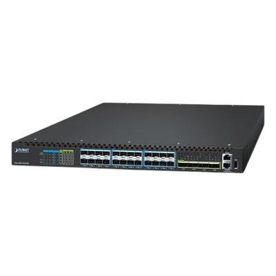 Switch Gestionado Capa 3 / Puertos 100G QSFP28 / 25G SFP28 / 10G SFP+ / Conmutación Non-Blocking 1520 Gbps / Apilado 10 Unidades / ERPS G.8032 / Fuente Redundante Hot-Swap