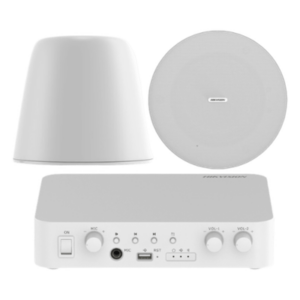 Kit de amplificador compatible con Spotify | Bluetooth | 2 Altavoces Colgantes | sistema 100v | 2 canales con control de volumen independiente | música ambiental