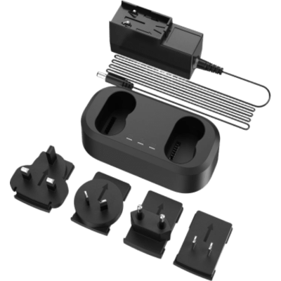 Cargador de Baterías Dual / Carga Simultánea de 2 Baterías / Entrada AC 100~240 V / Salida DC 20 V / Indicador LED Triple / 4 Adaptadores Internacionales