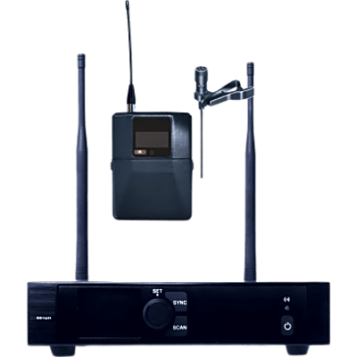 Sistema de Micrófono Inalámbrico | Receptor Un Canal U-Band 540-690 MHz | Micrófono de Solapa Digital | Modulación PI/4-DQPSK | Pantalla TFT-LCD 2.2" | Encripción de Audio | Autonomía >10 Horas