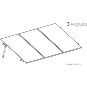 Estructura de Montaje Fotovoltaico / Losa Plana / Configuración 1x3 / Viento 170 km/h / Inclinación 10° / Rieles E-O 3.55 m (11.65 ft) / Rieles N-S 2.14 m (7.02 ft) / Altura 0.52 m (1.71 ft) / Área 10 m² / Módulos 645