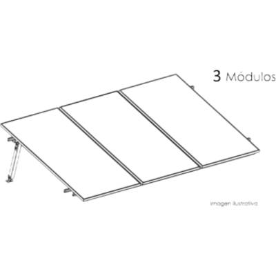 Estructura de Montaje Fotovoltaico / Losa Plana / Configuración 1x3 / Viento 170 km/h / Inclinación 10° / Rieles E-O 3.55 m (11.65 ft) / Rieles N-S 2.14 m (7.02 ft) / Altura 0.52 m (1.71 ft) / Área 10 m² / Módulos 645