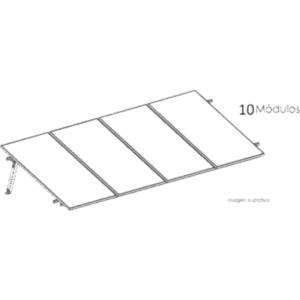 Estructura de Montaje Fotovoltaico / Losa Plana / Configuración 1x3 / Viento 170 km/h / Inclinación 10° / Rieles E-O 3.55 m (11.65 ft) / Rieles N-S 2.14 m (7.02 ft) / Altura 0.52 m (1.71 ft) / Área 10 m² / Módulos 645