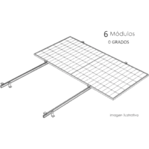 Sistema de Montaje Solar / Techo Plano / 1 Módulo / Resistencia Viento 140 km/h / Inclinación 15° / Área 4 m²