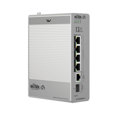 Switch Industrial PoE / 4 Puertos Gigabit PoE++ (802.3bt) 90W / 1 Puerto Gigabit + 1 SFP / Fanless / DIN-Rail / -30°C a 65°C / Presupuesto PoE 55W-300W