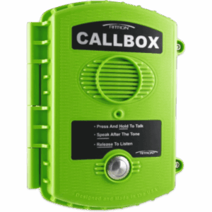 Callbox Inalámbrico UHF / Frecuencia 450-470 MHz / Gabinete IP57 Policarbonato / Alimentación Baterías D o Externa / Antena Interna Ajustable / Botón PTT Antivandálico