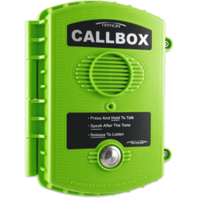 Callbox Inalámbrico UHF / Frecuencia 450-470 MHz / Gabinete IP57 Policarbonato / Alimentación Baterías D o Externa / Antena Interna Ajustable / Botón PTT Antivandálico