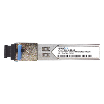 Transceptor Óptico SFP Bidireccional / 1.25 Gbps / Monomodo 1310/1550 nm / Alcance 20 km (12.4 mi) / Conector SC/UPC Simplex / DDM / 2 Piezas