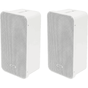 KIT DE Bocinas Tipo Columna | 20 Watts | 100 V | Rejilla de Metal | Montaje en L | Exterior IP66 | Música Ambiental